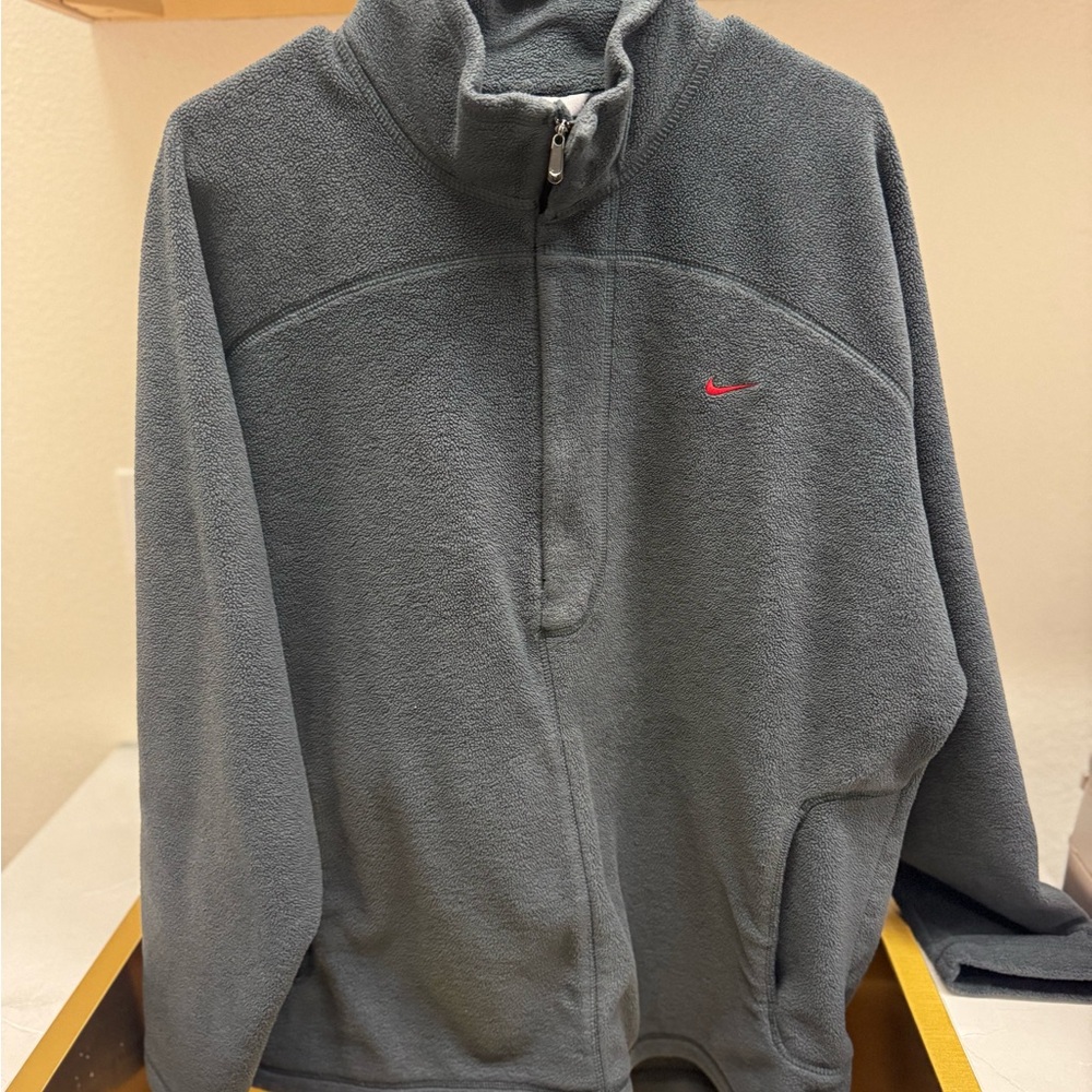 Nike Charcoal Fleece Jacket with Red Logo